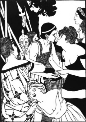 It was occupied by what we took for women, talking Greek. They
came and greeted us with kisses, were attired like courtesans, all young and fair, and with long robes sweeping the ground.
Cabbalusa was the name of the island, and Hydramardia the city’s. These women paired off with us and led the way to their
separate homes. I myself tarried a little, under the influence of some presentiment, and looking more closely observed
quantities of human bones and skulls lying about.
