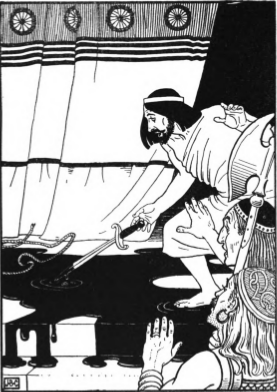 When they appeared, I repeated it all to them, showed them the bones, and brought them in to see my prisoner; she at once vanished, turning to water; however, I thrust my sword into this experimentally, upon which the water became blood.