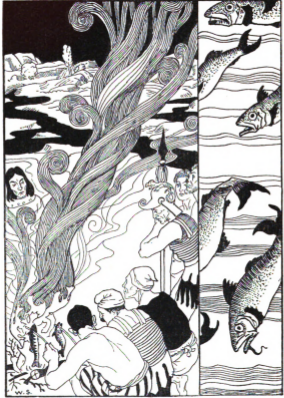 We spent some time weeping, but at last got our men up and had the ship made fast, while we rubbed wood to get a fire and prepared a meal out of the plentiful materials around us; there were fragments of various fish, and the water we had taken in at Lucifer was unexhausted.
